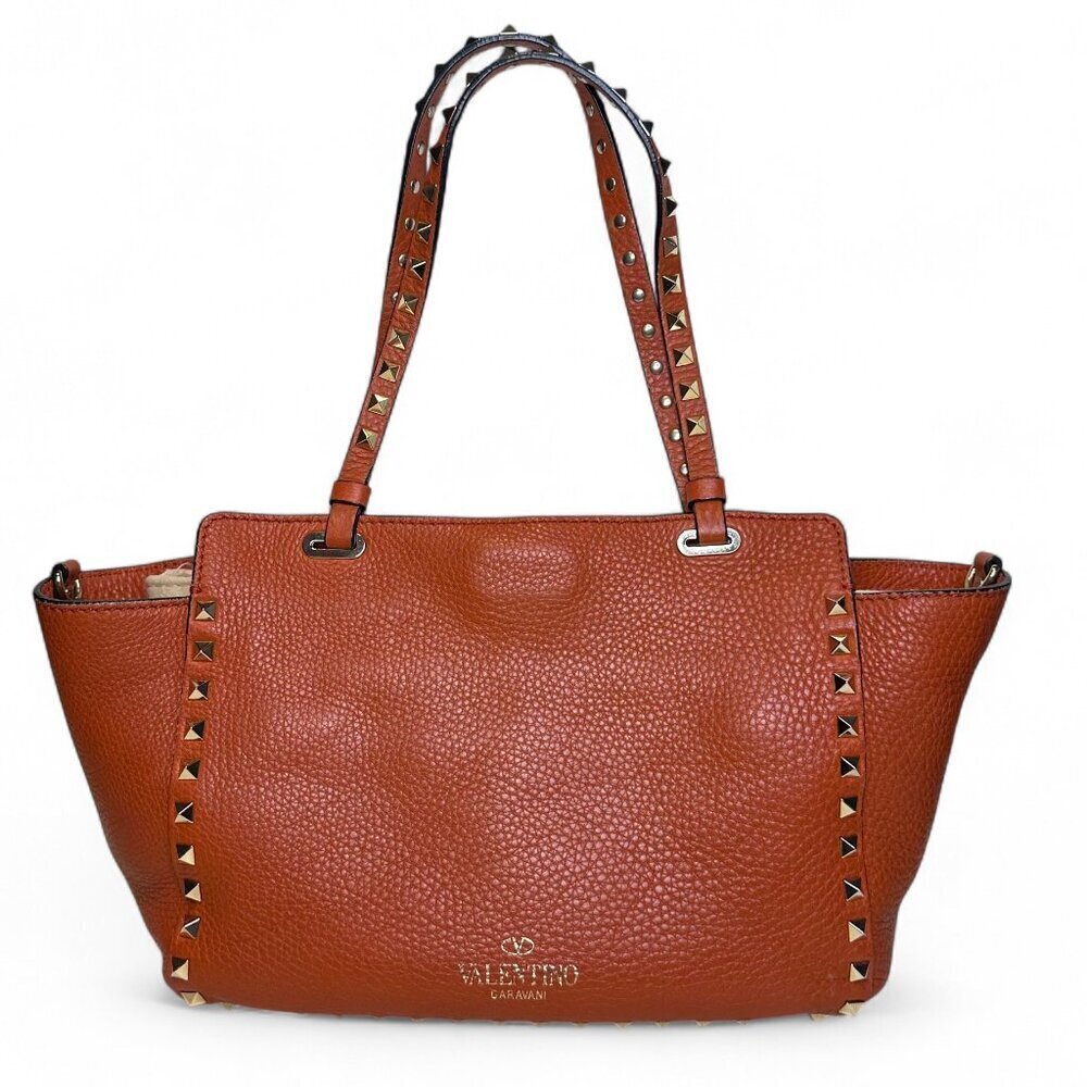 VALENTINO GARAVANI Soft Orange Leather Rockstud Tote Small, Great Condition